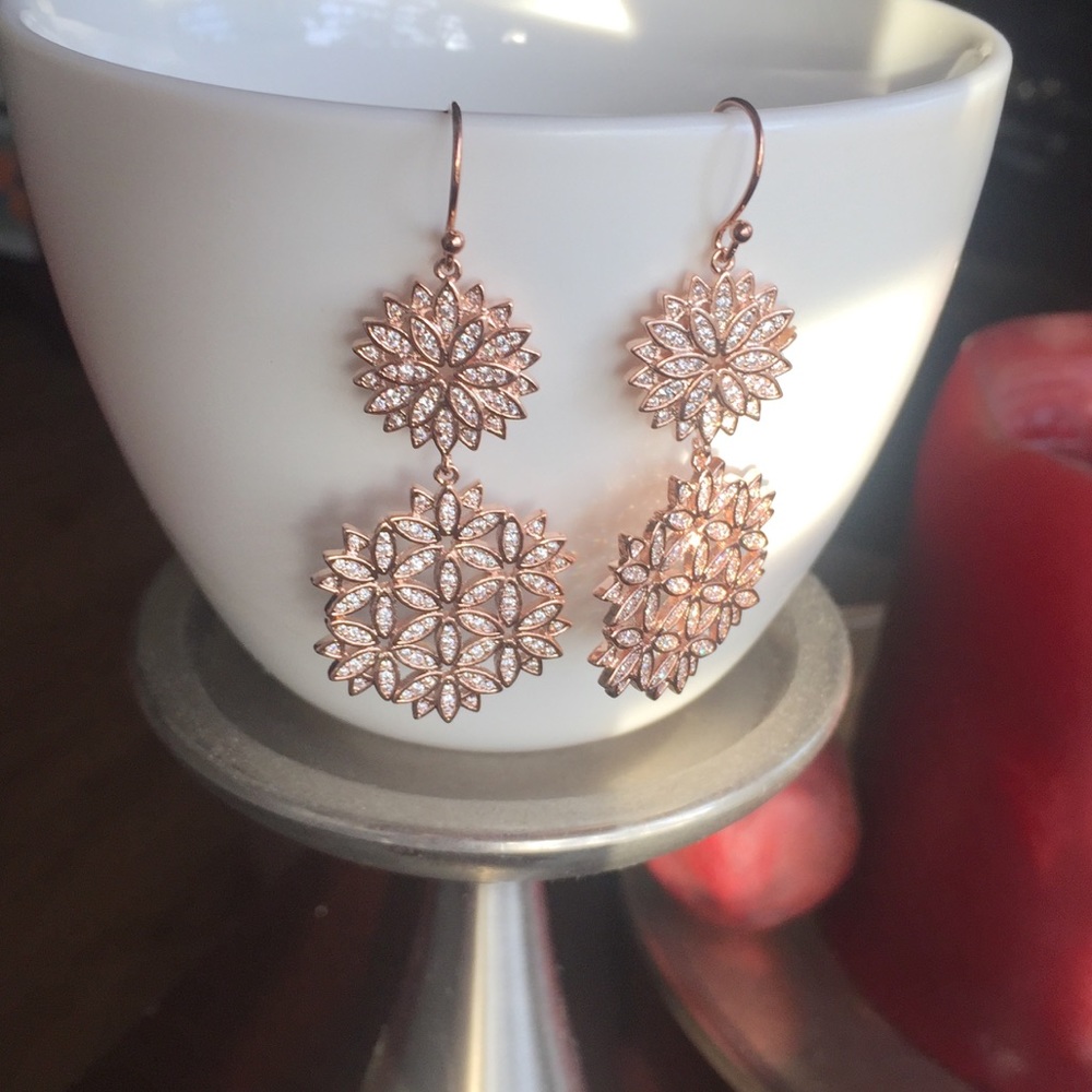 Bridal wedding earrings cubic Zirconia Rose gold